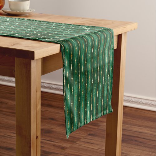 Elegant Gold  Green Christmas Pattern  Short Table Runner