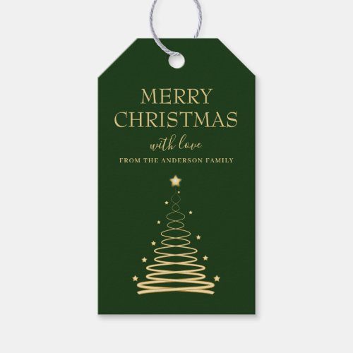 Elegant Gold Green Christmas Tree Custom Gift Tags