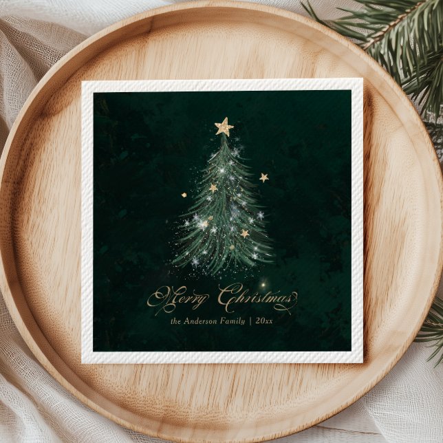 Elegant Gold Green Christmas Tree Holiday Napkins (Creator Uploaded)