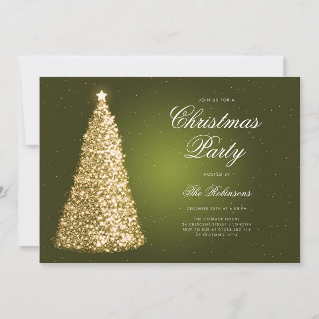 Elegant Gold Green Christmas Tree Program Menu (Front)