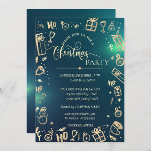 Elegant Gold Green Company Christmas Party Invitation