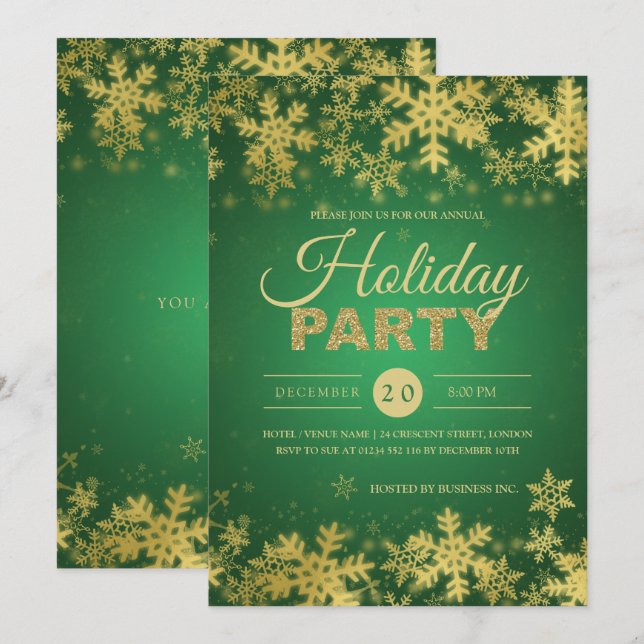 Elegant Gold & Green Corporate Christmas Party Invitation (Front/Back)