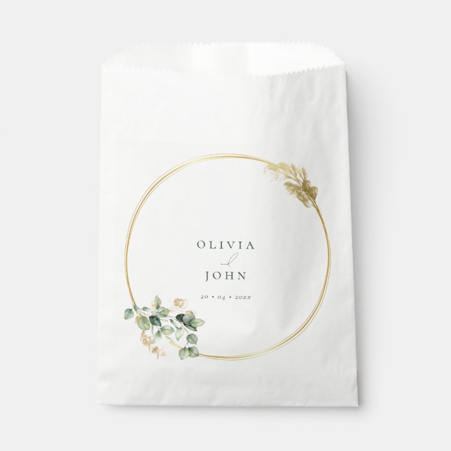 Elegant Gold Green Eucaliptus Wedding  Favor Bag (Front)