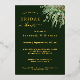 Elegant Gold Green Eucalyptus Bridal Shower Foil Invitation