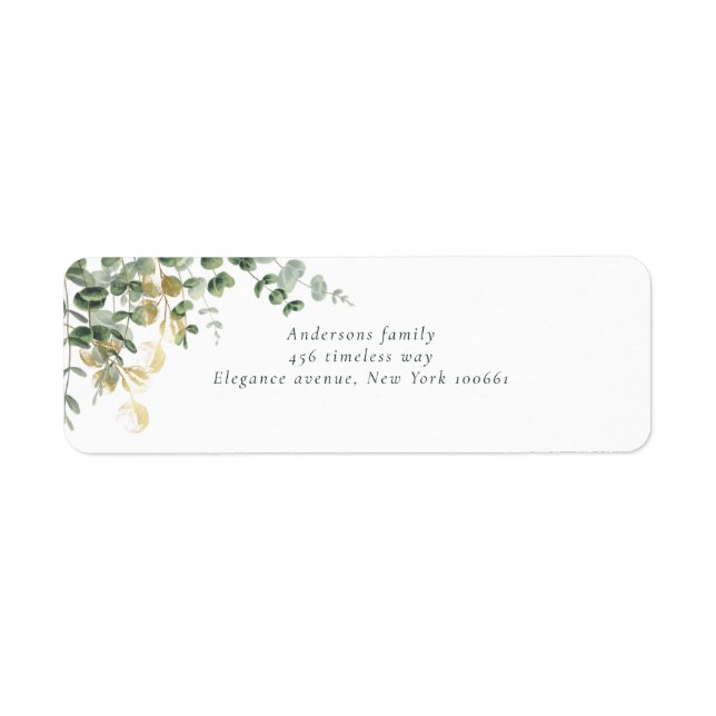 Elegant Gold Green Eucalyptus Wedding  Label (Front)