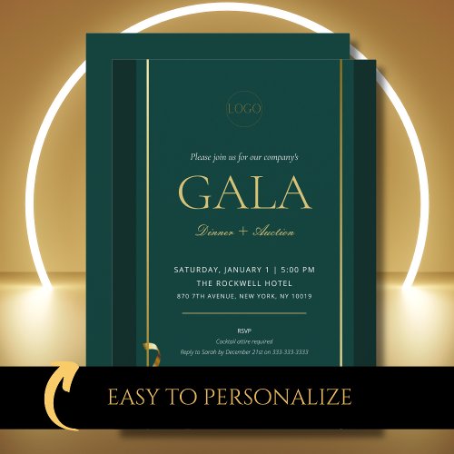 Elegant Gold Green Gala Fundraising Event Invitation