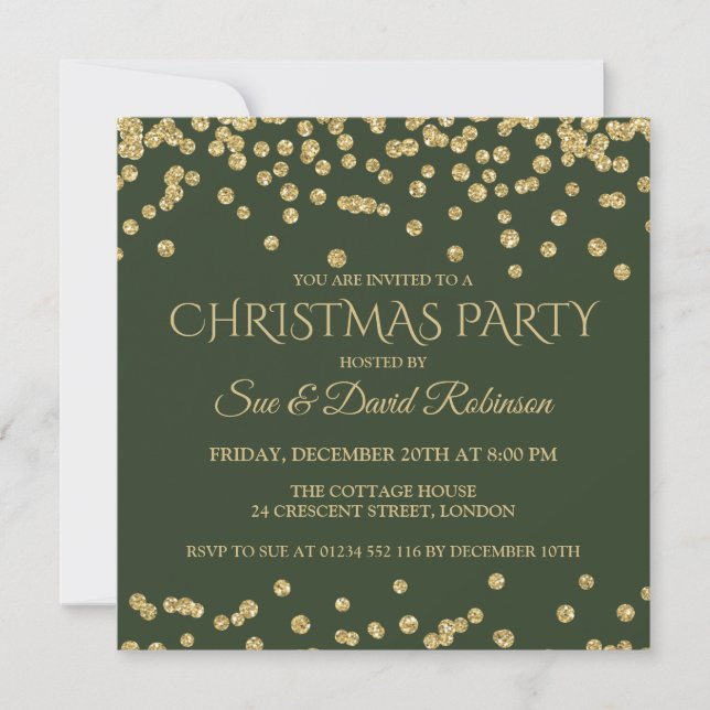 Elegant Gold Green Glitter Christmas Holiday Party Invitation (Front)
