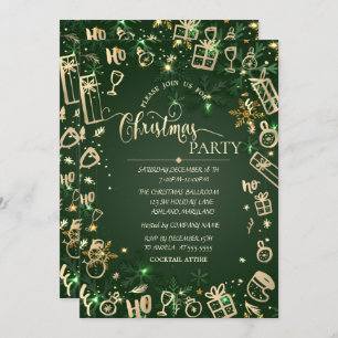 Elegant Gold Green Holiday Christmas Company Invitation