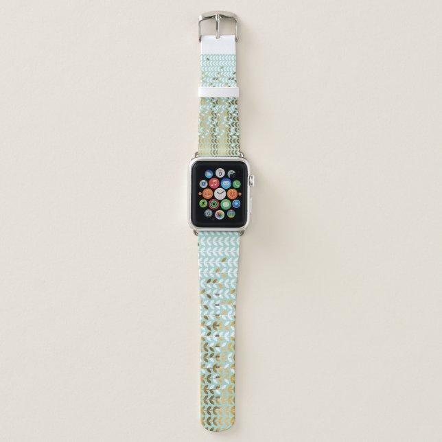 Elegant Gold Green Leaf Pattern Apple Watch Band (Front)