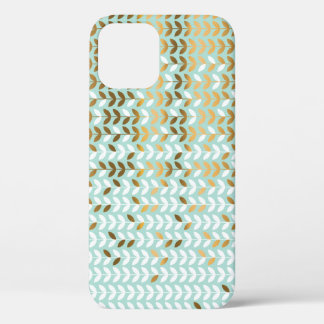 Elegant Gold Green Leaf Pattern iPhone 12 Case