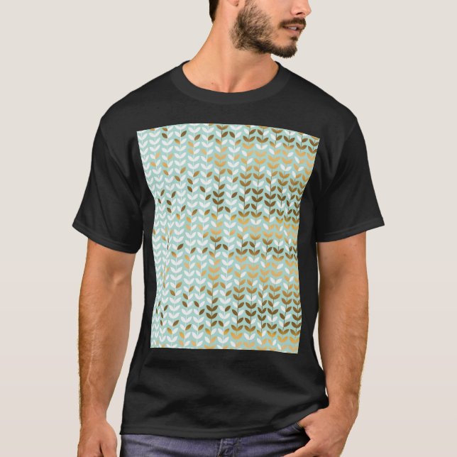 Elegant Gold Green Leaf Pattern T-Shirt (Front)