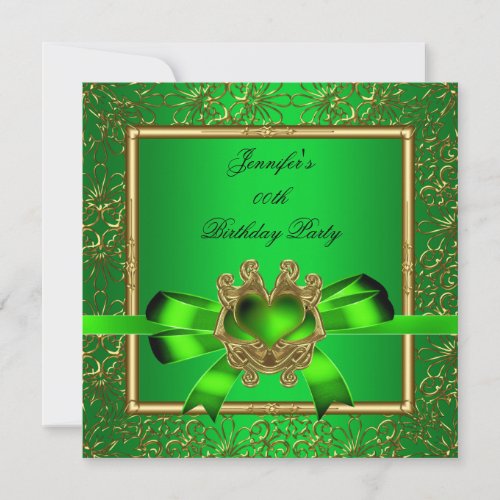 Elegant Gold Green Lime Jewel Birthday Party Custom Invite