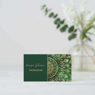 Elegant Gold Green Mandala Floral Business Card