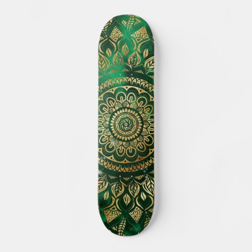 Elegant Gold Green Mandala Floral Skateboard
