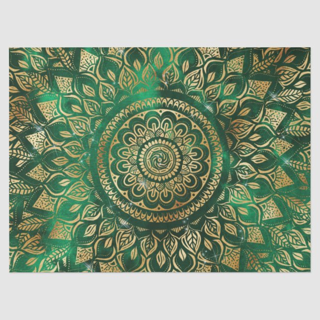 Elegant Gold Green Mandala Floral Tissue Paper (Front)