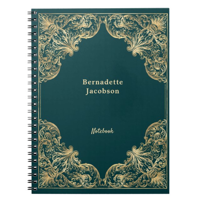 Elegant Gold Green Minimalist Personalized Notebook (Front)