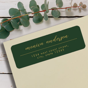 Elegant Gold Green Minimalist Script Name Label