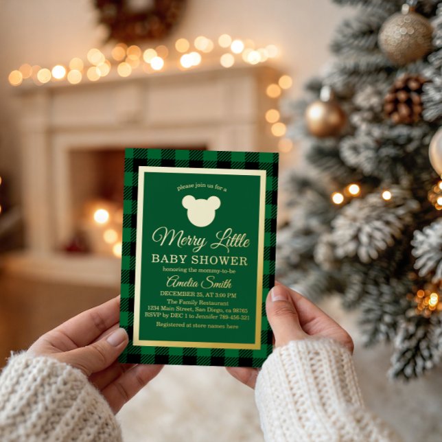 Elegant Gold Green Plaid Merry Little Baby Shower Foil Invitation (Creator Uploaded)