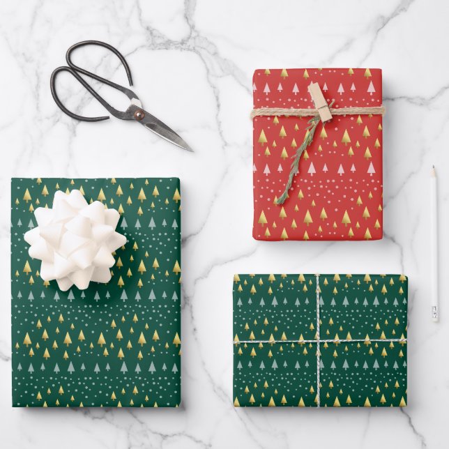 Elegant gold green red landscape wrapping paper sheets (Front)