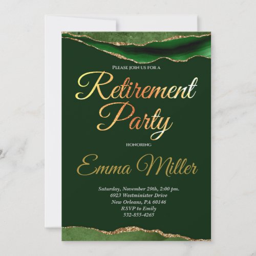 Elegant Gold Green Retirement Party Invitation