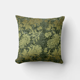 Elegant gold green royal damask floral pattern throw pillow