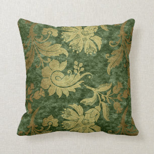 Elegant gold green royal damask floral pattern throw pillow
