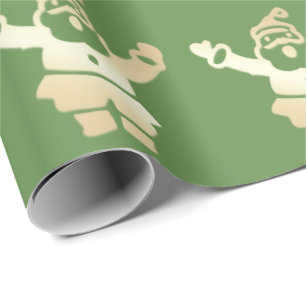 Elegant Gold & Green Santa Claus Christmas Pattern Wrapping Paper