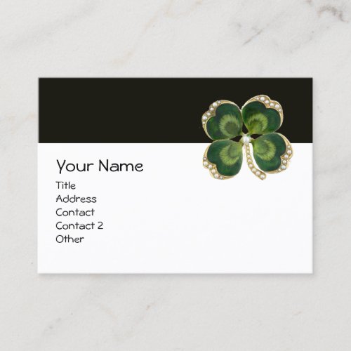 ELEGANT GOLD GREEN SHAMROCK JEWEL WITH PEARLS BUSINESS CARD