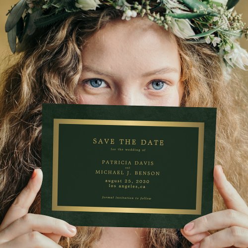 Elegant gold green simple typography wedding save the date