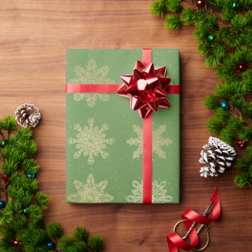 Elegant Gold  Green Snowflake Christmas Pattern Wrapping Paper