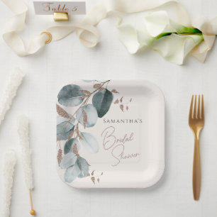 Elegant Gold Green Sparkline Leaves Bridal Shower Paper Plates