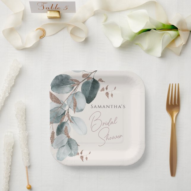 Elegant Gold Green Sparkline Leaves Bridal Shower  Paper Plates (Wedding)
