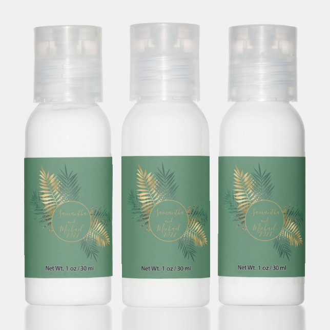 Elegant Gold Green Tropical Plants Wedding Hand Lotion (Set)