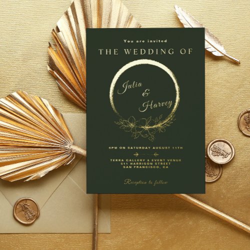 Elegant Gold Green Wedding Foil Invitation