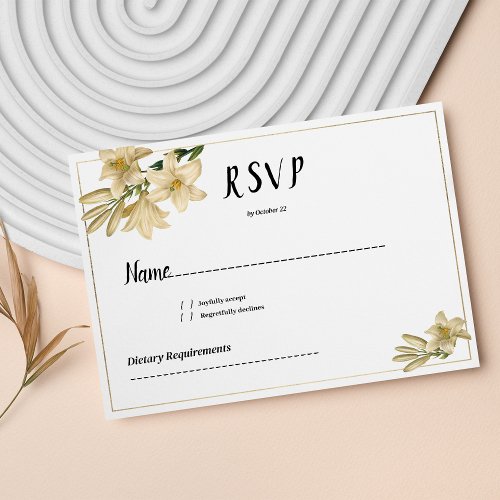 Elegant gold green white lily flower RSVP Invitation