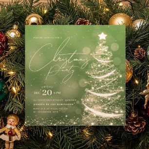 ELEGANT Gold Green Winter Christmas Tree Party Invitation