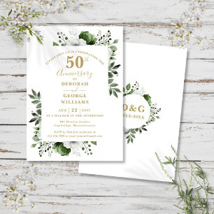 Elegant Gold Greenery 50th Wedding Anniversary Invitation