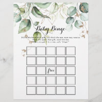 Elegant Gold Greenery Baby Bingo Shower Game