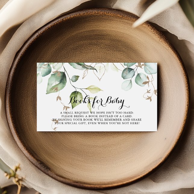 Elegant Gold Greenery Baby Shower Book Request Enclosure Card (Creator Uploaded)