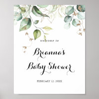 Elegant Gold Greenery Baby Shower Welcome Poster