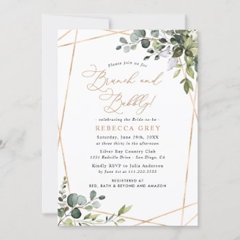 Elegant Gold Greenery Bridal Brunch & Bubbly Invitation by PeachBloome at Zazzle