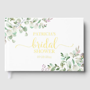Elegant Gold Greenery Bridal Shower Foil Guest Book