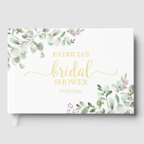 Elegant Gold Greenery Bridal Shower  Foil Guest Book