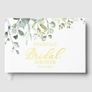 Elegant Gold Greenery Bridal Shower  Foil Guest Book