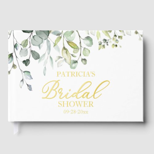 Elegant Gold Greenery Bridal Shower  Foil Guest Book