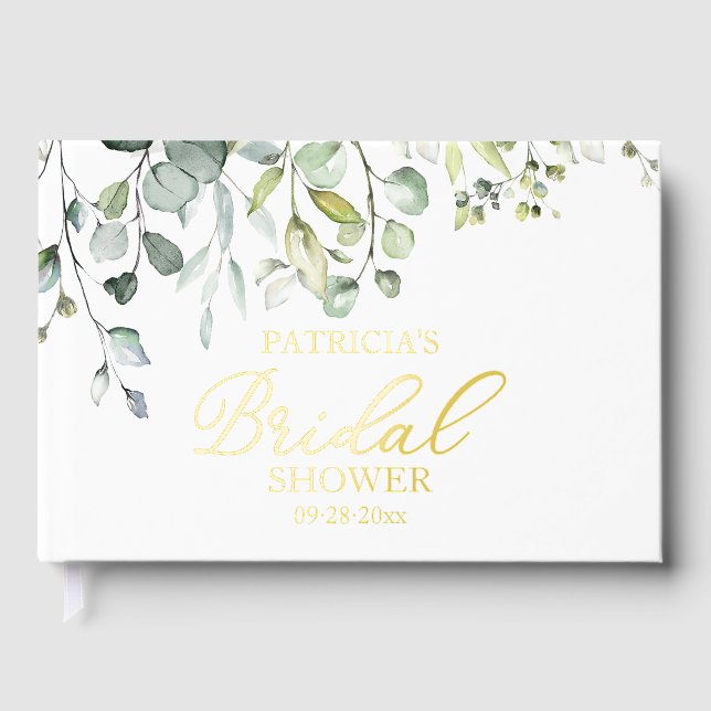 Elegant Gold Greenery Bridal Shower  Foil Guest Book (Front)