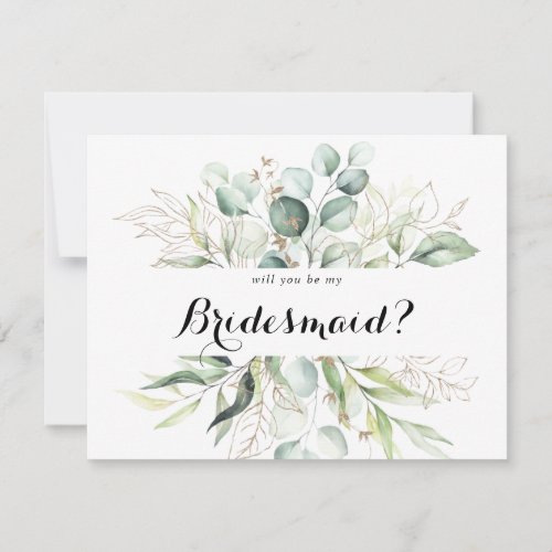 Elegant Gold Greenery Bridesmaid Proposal Note Card