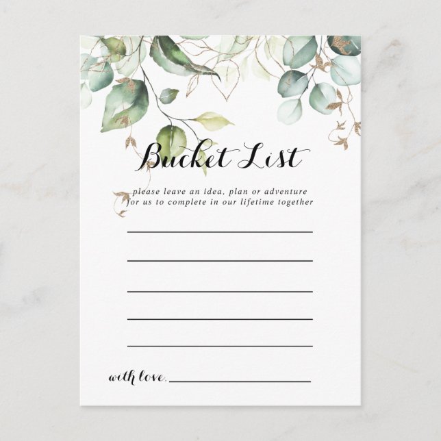Elegant Gold Greenery Bucket List Cards (Front)