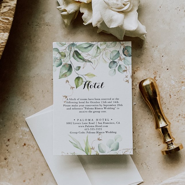 Elegant Gold Greenery Calligraphy Hotel Enclosure Card (Creator Uploaded)