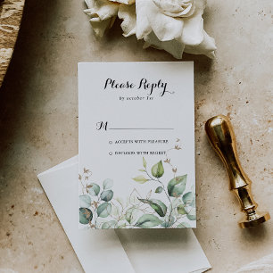 Elegant Gold Greenery Calligraphy RSVP